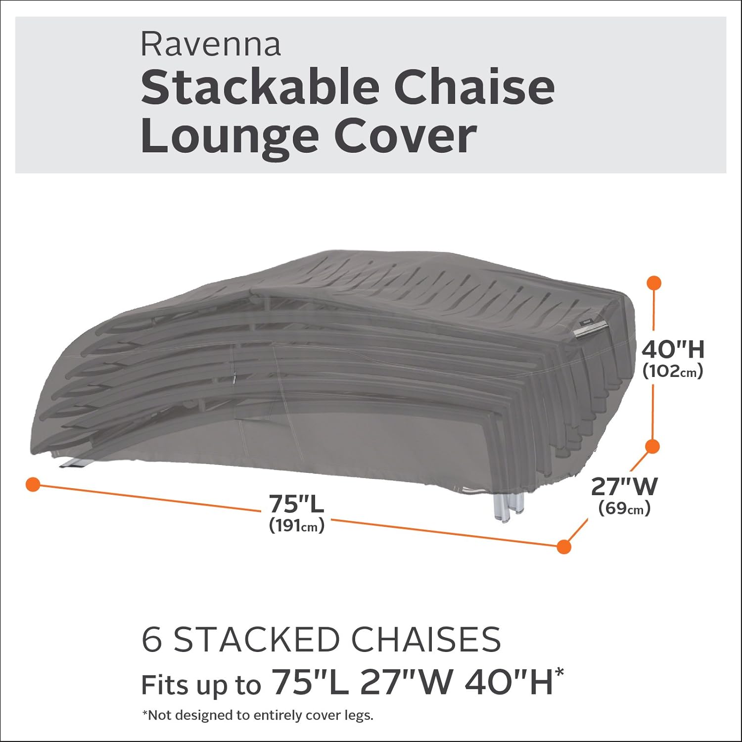 Classic Accessories 55-429-015101-EC Ravenna Water-Resistant Stackable 75 x 27 x 40 Inch Chaise Lounge Cover, Taupe, Six Stackable Chaise Lounges : Garden & Outdoor
