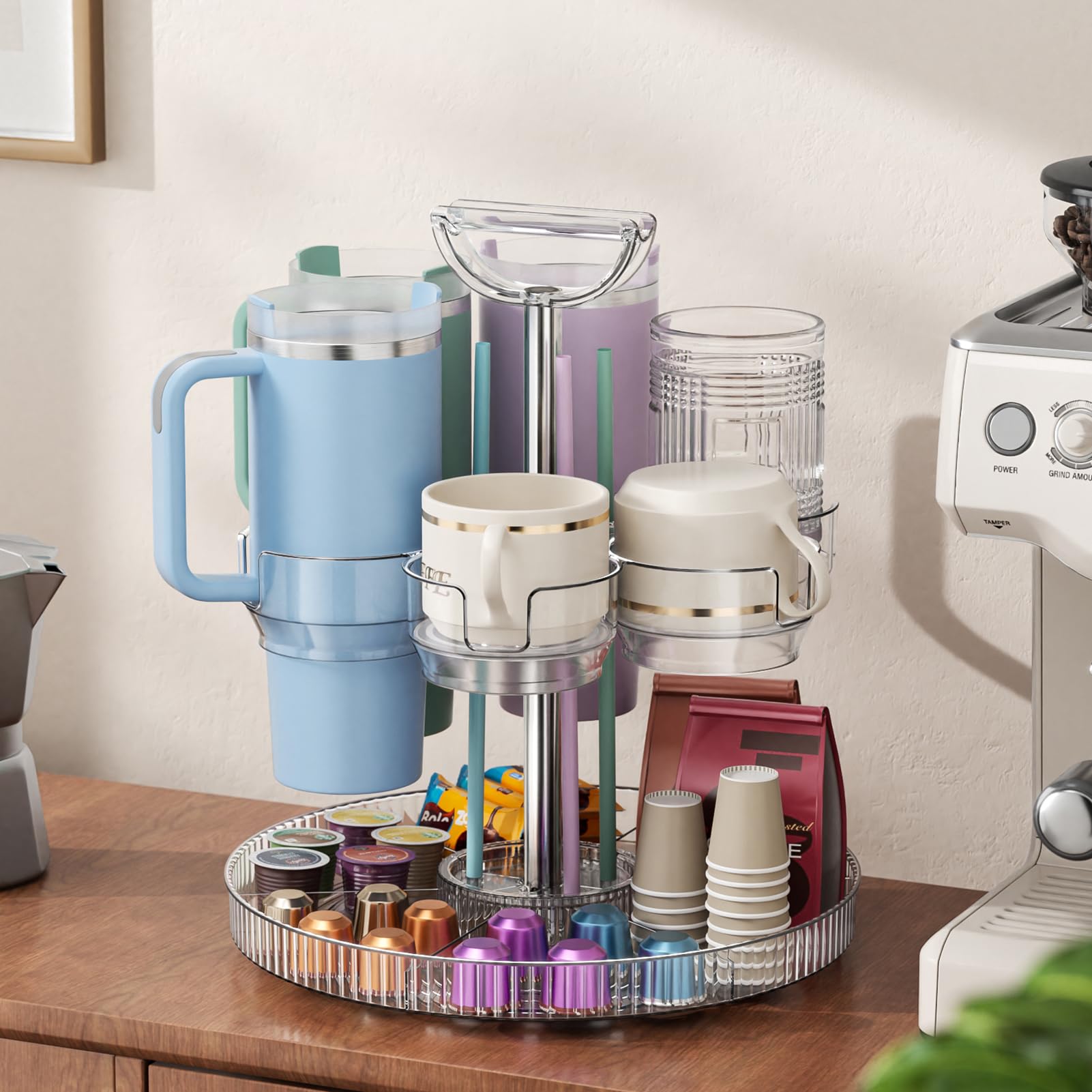 Photo 1 of Rotating Stanley Cup Holder, Portable Water Bottle Organizer for 6 Stanley 40 oz & Mug, Adjustable Lazy Susan Organizer for Table Top Cabinet Home Countertop Pantry Shelf Tumbler Lid Organizer