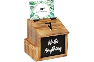 Uniclife Suggestion Box with Slot and Lock, Wood Donation Boxes, Prayer Box with Chalkboard & Insert Card Acrylic Panel, Wood