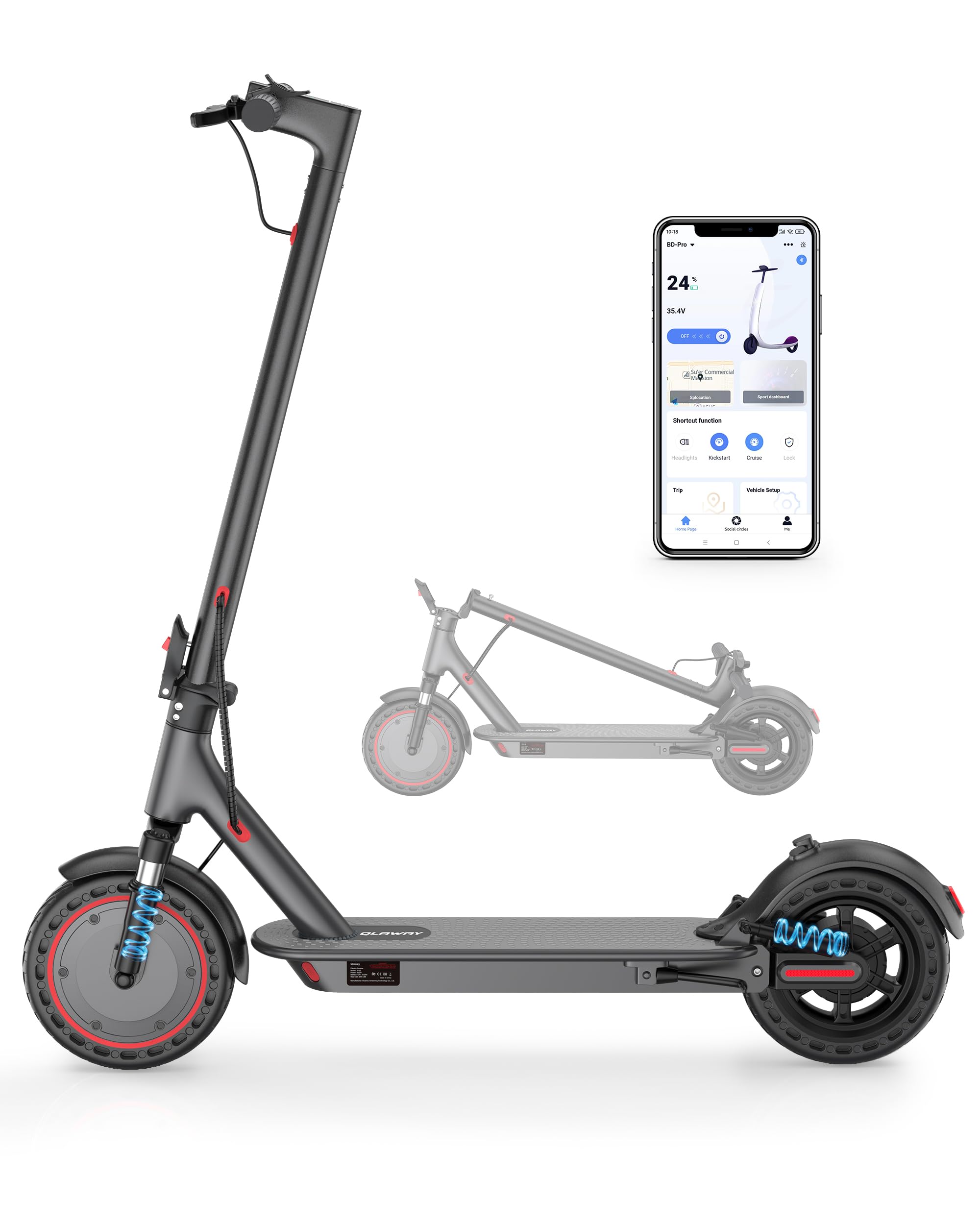 Photo 1 of Electric Scooter for Adults, Powerful 500W Motor, 22 Mph Maximum Speed and 22 Miles Range, 10" Solid Tires, Aluminum Alloy Folding Kick Scooter with Dual Suspension