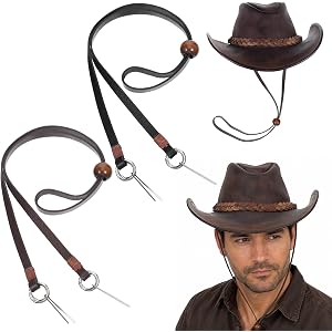 2 Pcs Leather Hat Chin Straps for Men and Women Stampede Strings | Hat Chin Strap with Cotter Pins Removable Cap Chin Cord Ha