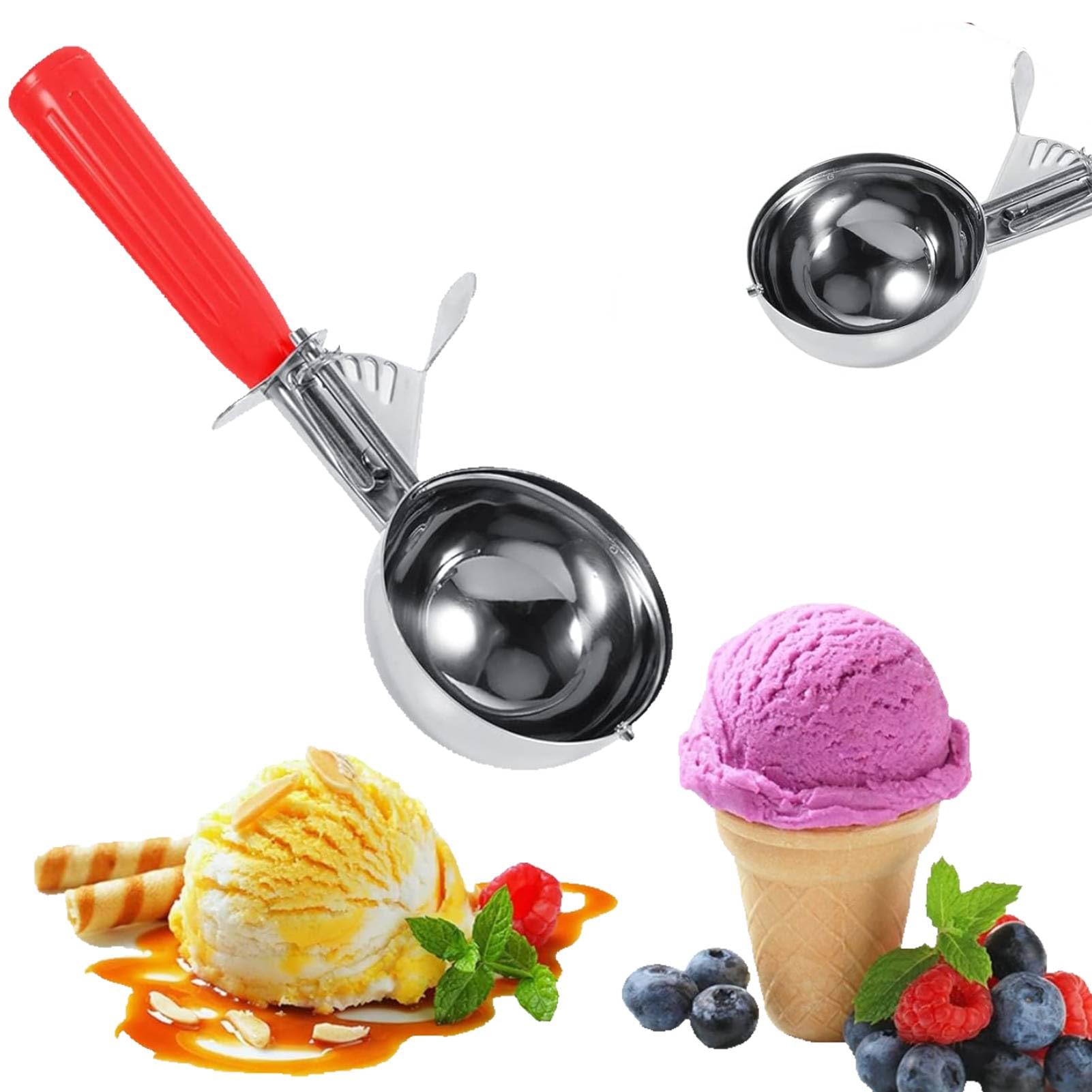 Agatige Ice Cream Scoop,Stainless Steel Fruit Scoop Melon Baller with Trigger Release for Ice Cream, Melon, Cookie Dough, & Meatballs (5.2cm)