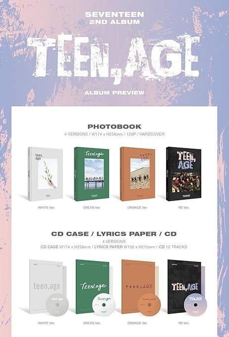 Seventeen 2nd Album Teen Age Rs Ver Cd Photo Book Photo Card Folding Poster On Pack Lyrics Paper Name Sticker Portrait Desktop Stand Free Gift K Pop Sealed Amazon Co Uk