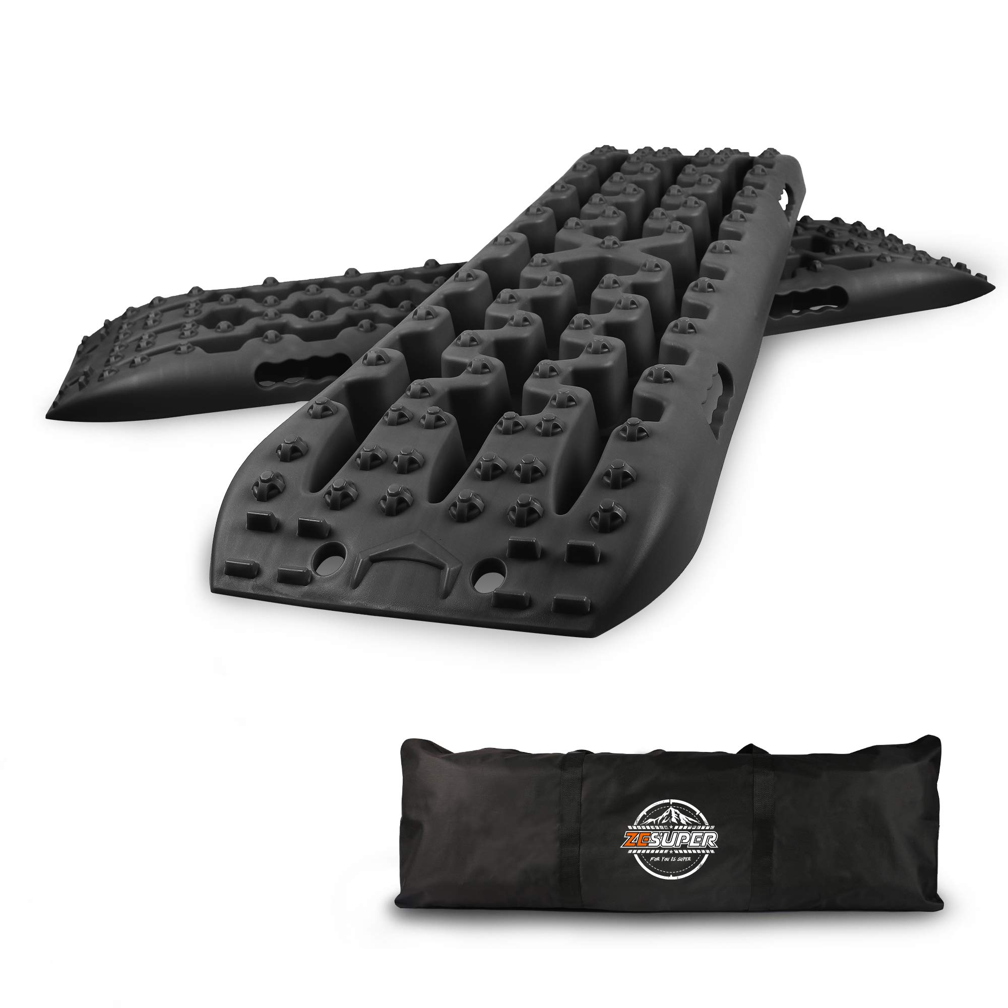 ZESUPER Recovery Traction Tracks for Off-Road Mud, Sand, Snow Tire Ladder Traction Track Vehicle Extraction Traction Mats (Pack of 2) (Black)