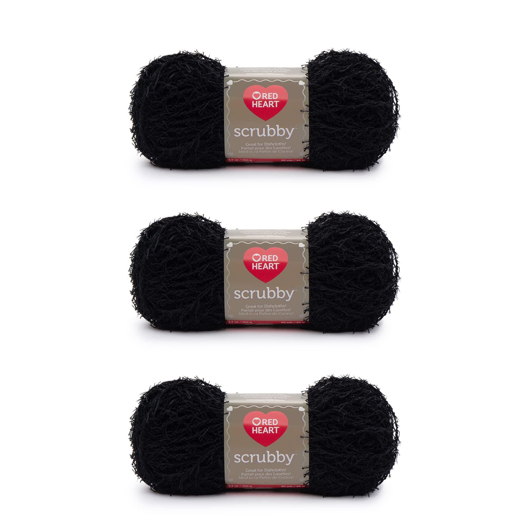 Red Heart Scrubby Black Yarn - 3 Pack of 100g/3.5oz - Polyester - 4 Medium (Worsted) - 92 Yards - Knitting/Crochet
