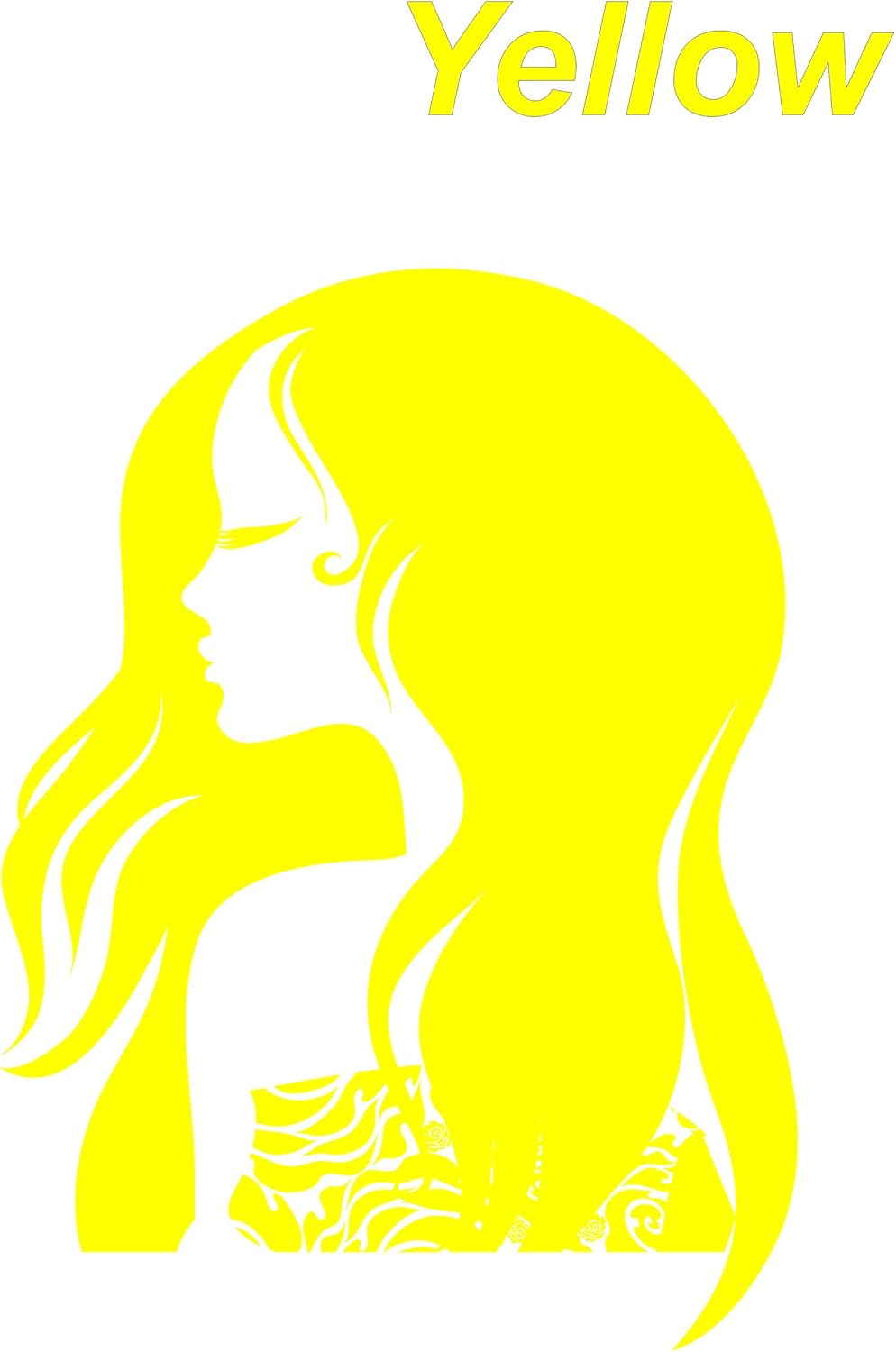 Amazon カッティングステッカー 黄 アジアンビューティー 横顔 シルエット ロングヘアー Beautiful Girl 美しい女性像 車 バイク 車 バイク