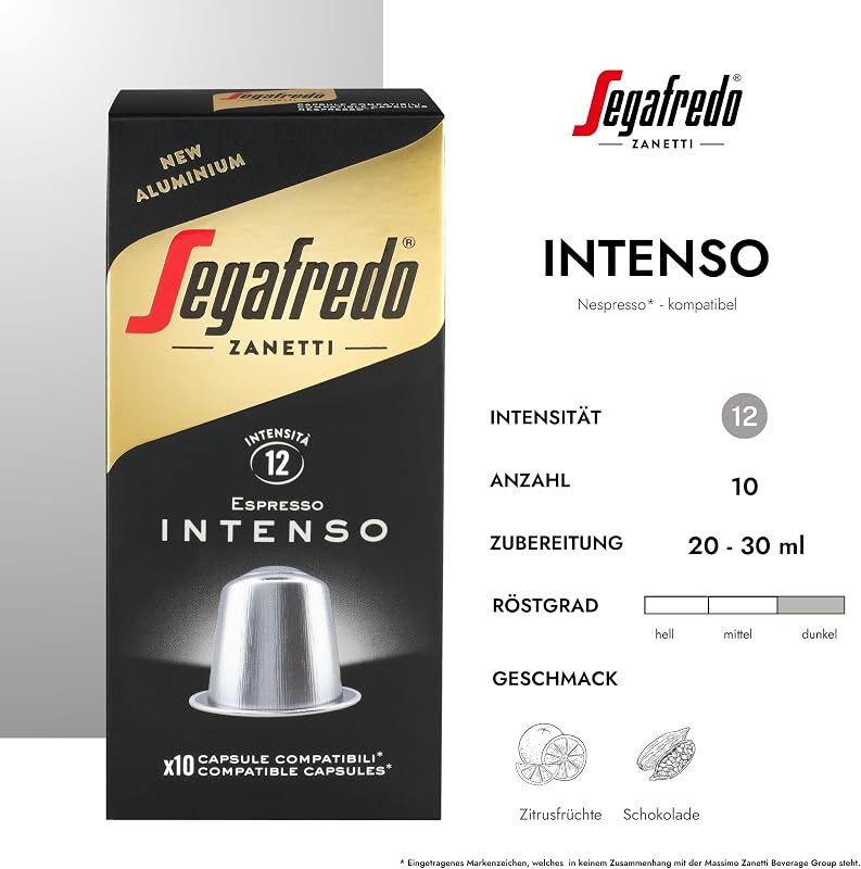 Zanetti 100 Aluminiumkapseln kompatibel mit Nespresso®* Intenso Kaffee, vollmundig und anhaltend im Geschmack (10 Boxen mit je 10 Kapseln) - Geeignet für Nespresso Original Maschinen