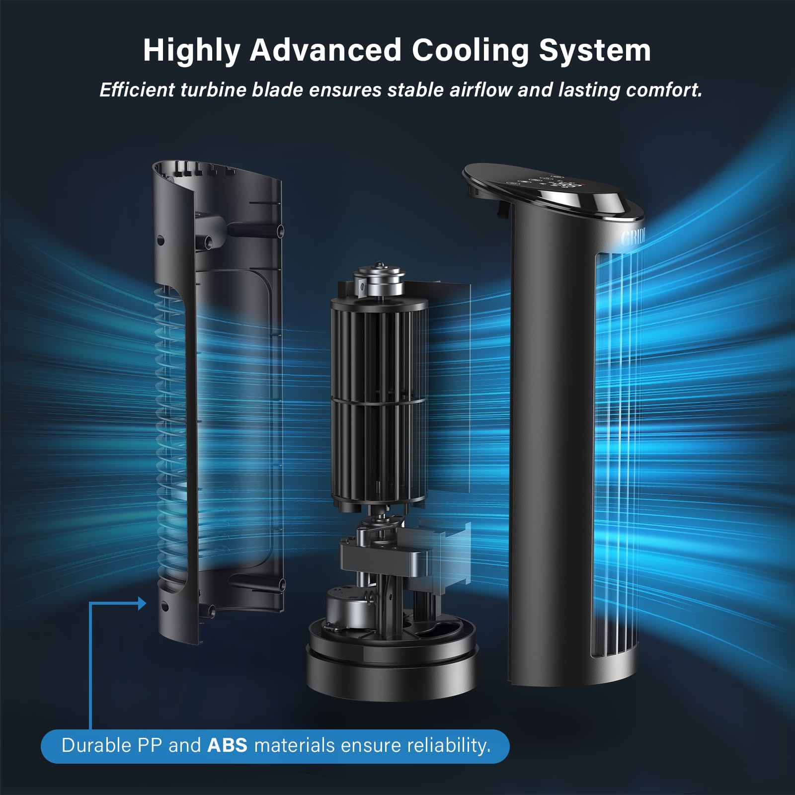 Tower Fan Bladeless with 3 Speeds, 4 Mode [AI, Normal, Natural, Sleep], Table Fan 80° Oscillation, Touch Screen + Remote Control, 12H Timer, 13