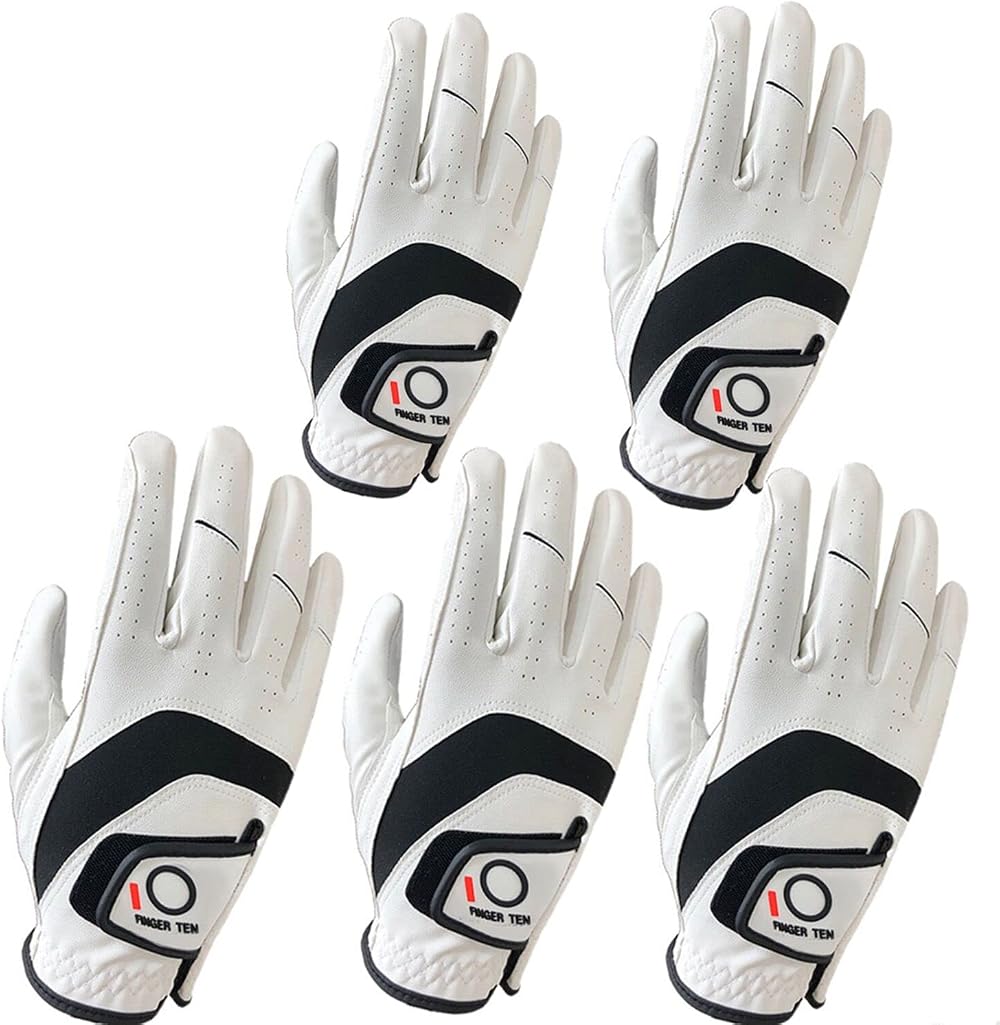 FINGER TEN Golf Gloves Men Right Hand Cabretta Leather 5 Pack All Weather