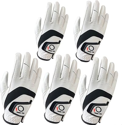 FINGER TEN Golf Gloves Men Right Hand Cabretta Leather 5 Pack All Weather
