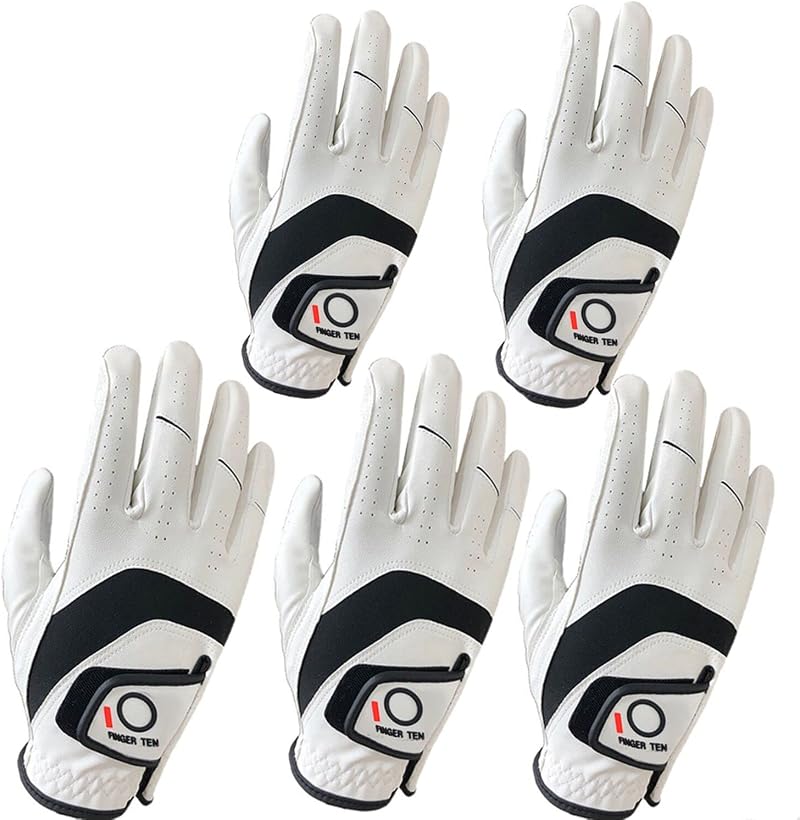 FINGER TEN Golf Gloves Men Right Hand Cabretta Leather 5 Pack All Weather