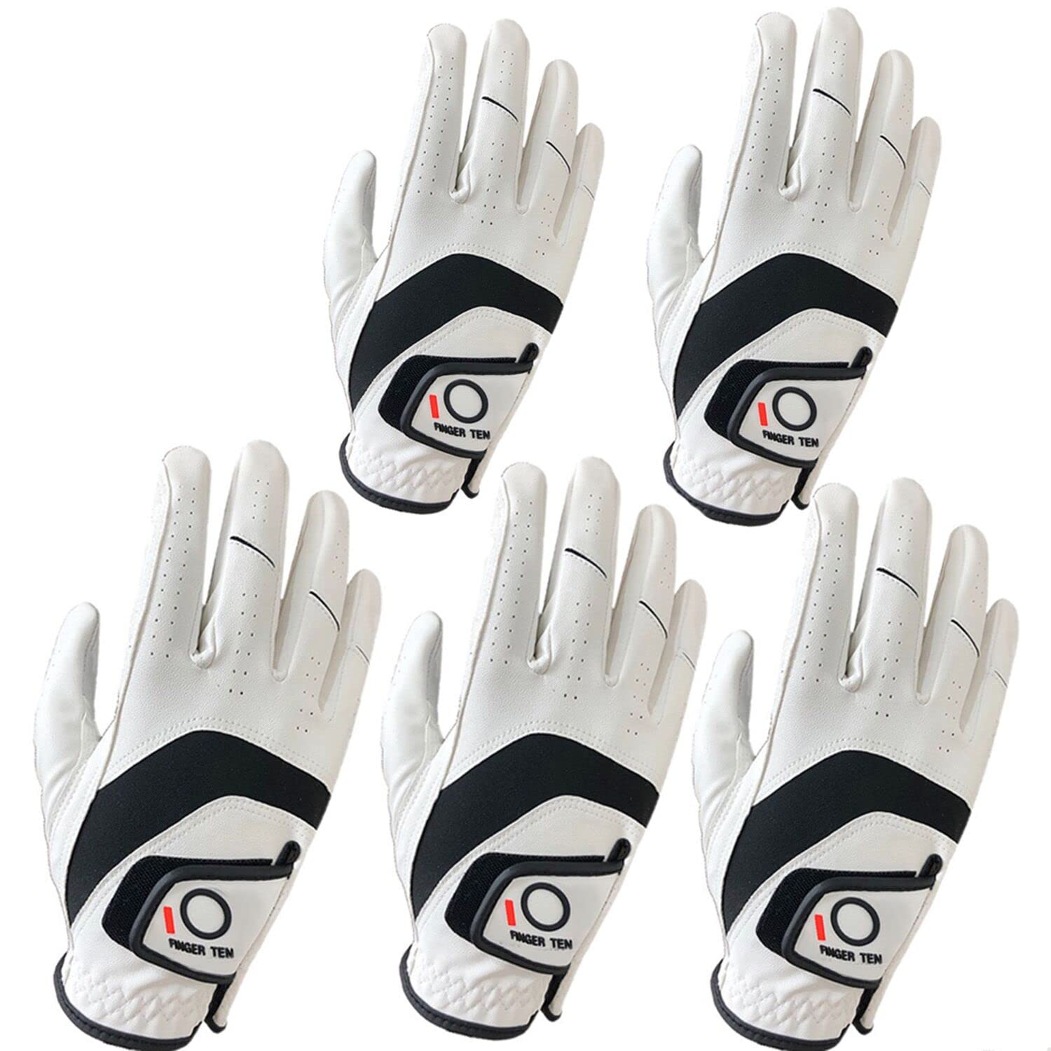 FINGER TEN Golf Gloves Men Right Hand Cabretta Leather Multipack All Weather Soft Value 5 Pcs, Golf Gloves Mens for Left Handed Golfer Rain Grip Comfortable (M/L, Right) โ image 1