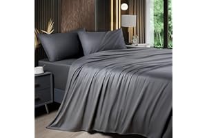 Shilucheng Queen Sheet Sets, Blend Rayon Derived from Bamboo, Breathable & Cooling Bed Sheets 4 Piece, Deep Pocket Up to 16", Hotel Silky Bedding for Hot Sleepers, Dark Grey
