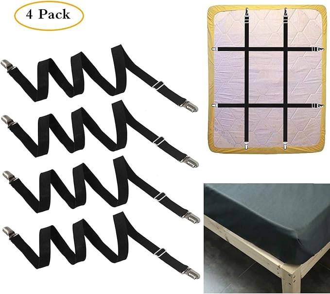 FLSLHS Bettlakenspanner 4er Set - Verstellbar Bis 220cm Mit Metallclips
