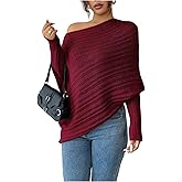 Milumia Women's Off The Shoulder Sweater Dolman Long Sleeve Asymmetrical Knit Tops