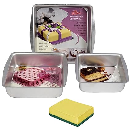Rolex Square Cake Mould, Aluminium, Silver, 3 Pc Set + 1 Milton (Spotzero) Scrub Free