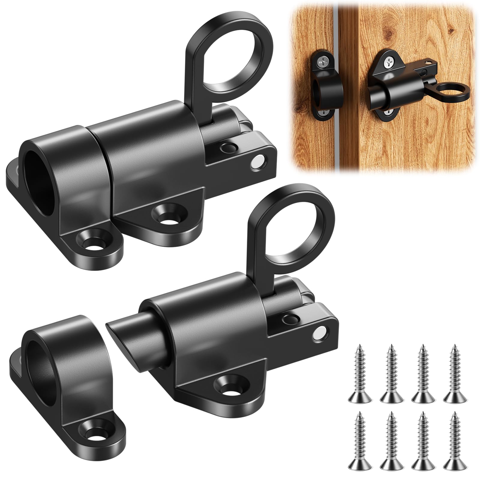 2 Stück Automatische Türriegel, Federriegel Schlossriegel, Riegelschloss Gartentor Riegel Schubriegel mit Schrauben, Schiebeschloss für Fenster, Schranktüren, Gartentore, Tierkäfige usw