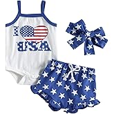 Ayalinggo My First 4th Of July Outfit Newborn Baby Girl Short Set American Flag Romper Sleeveless Clothes With Bow Headband