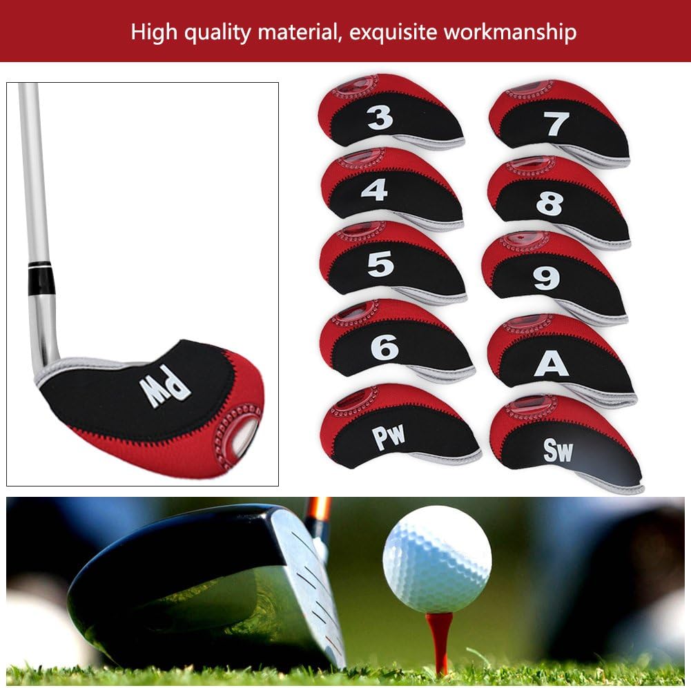 10pcs Neoprene Club Iron Head Covers Headcovers Putter Set Waterproof Protector Headcover replacement for Iron Heads(Noir rouge + num¨¦ro) - Image 3