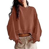 EGUGYDW Womens Crewneck Sweatshirts Cropped Long Sleeve Side Slit Loose Fit Teen Girls 2025 Fall Crop Pullover Tops