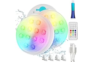 QOLNBY Rechargeable Pool Lights Submersible LED Lights with Remote, IP68 Waterproof Underwater Lights,16 Color Changing Floating Light with Magnet, Suction Cups for Pool,Pond,Party (2-Pack)