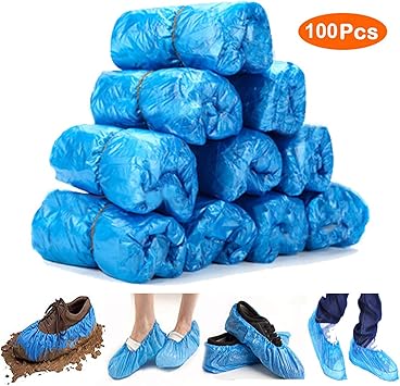 blue plastic overshoes