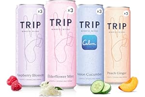 TRIP Mindful Blend, Lightly Sparkling Adaptogen Seltzer, Non-Alcoholic Mocktail with Magnesium, Ashwagandha, Lions Mane & L Theanine, No Added Sugar, Vegan, Original Variety Pack, 12 Oz, 12Pk