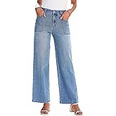 Astylish Women‘s High Waisted Straight Leg Jeans Stretchy Wide Leg Jeans Trendy Denim Pants