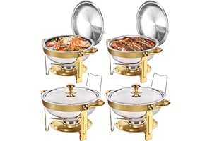 Chafing Dish for Buffet Set, 5 QT 4 Packs Stainless Steel Round Chafing Dishes and Food Warmer,Round Chafing Dishes,Food Warm
