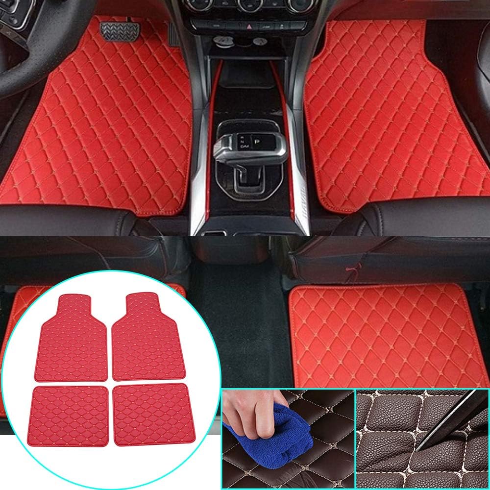 4Pcs Car Floor Mats for SsangYong Chairman Korando Actyon Rexton Kyron Rodius All Weather Waterproof Carpet Red