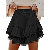 LOMON Flowy Skorts for Women Ruffle Tiered Skorts High Waist Mini Skirts Tennis Golf Crochet Casual Shorts