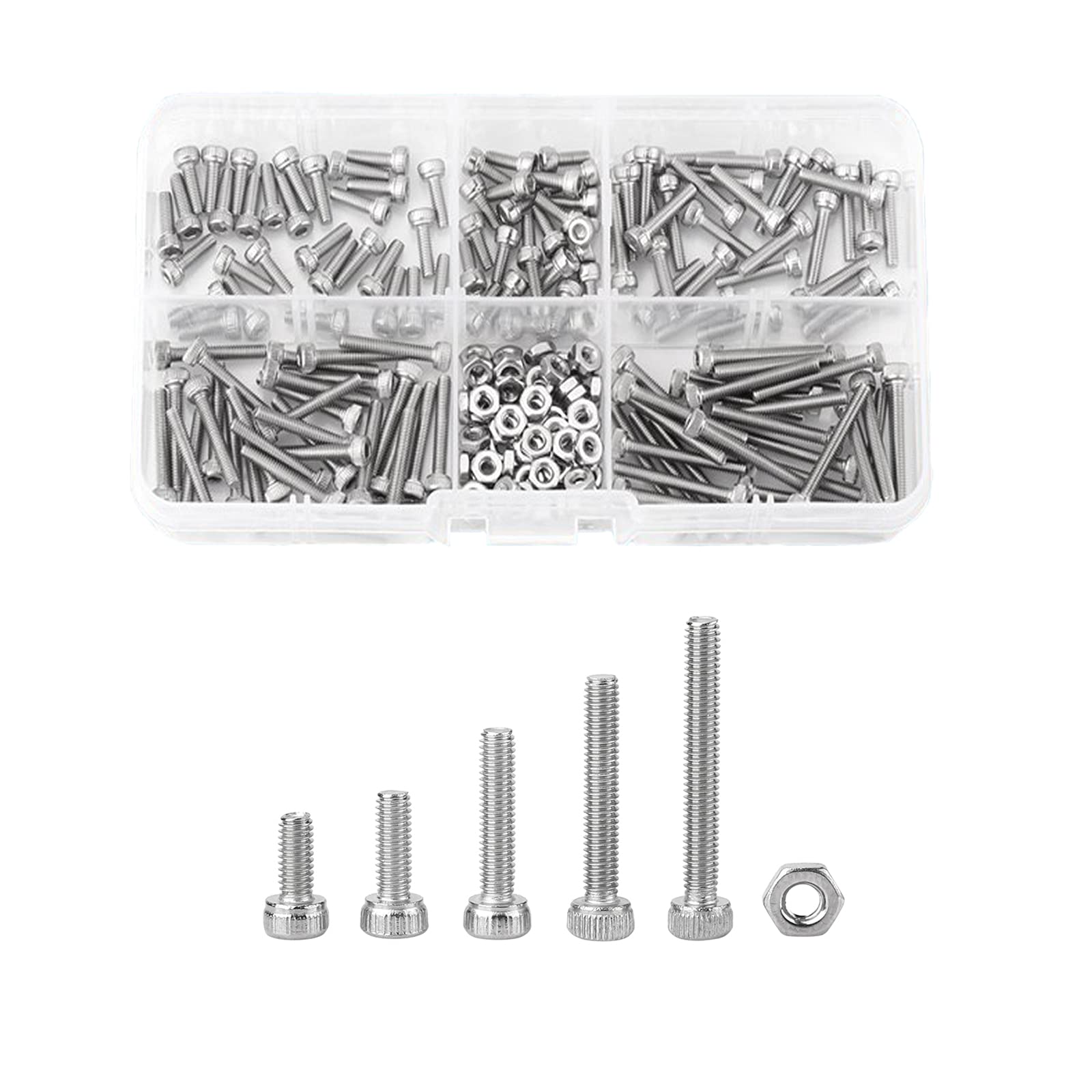 Akozon Hex Socket Screws Set, 210pcs Stainless Steel M2.5 Socket Cap Head Screws & Nuts Assortment, Standard Metric, Industrial Fasteners for DIY Projects, Home Improvement