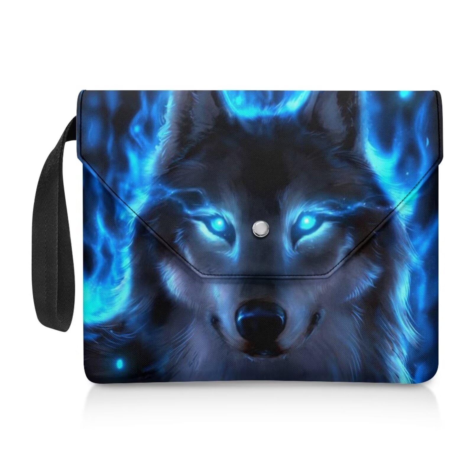 NETILGEN Book Sleeve Book Protector Pouch Paperback Purse for Book Lovers with Carrying Handle Reusable Book Cover 11.8 x 9.4 Inch Back to School Gifts, Blue Wolf Fire