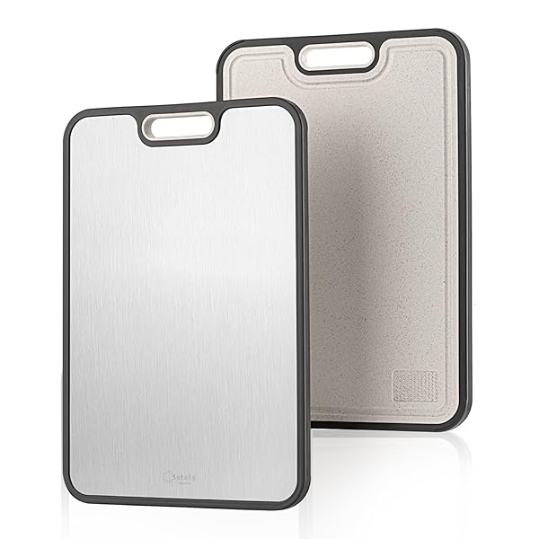 TITANIUM CUTTING BOARDS FOR KITCHEN, 18” DOUBLE SIDED CUTTING BOARD FOOD GRADE, PURE TITANIUM AND WHEAT STRAW PP, FOR MEAT & VEGGIE, NON-SLIP
