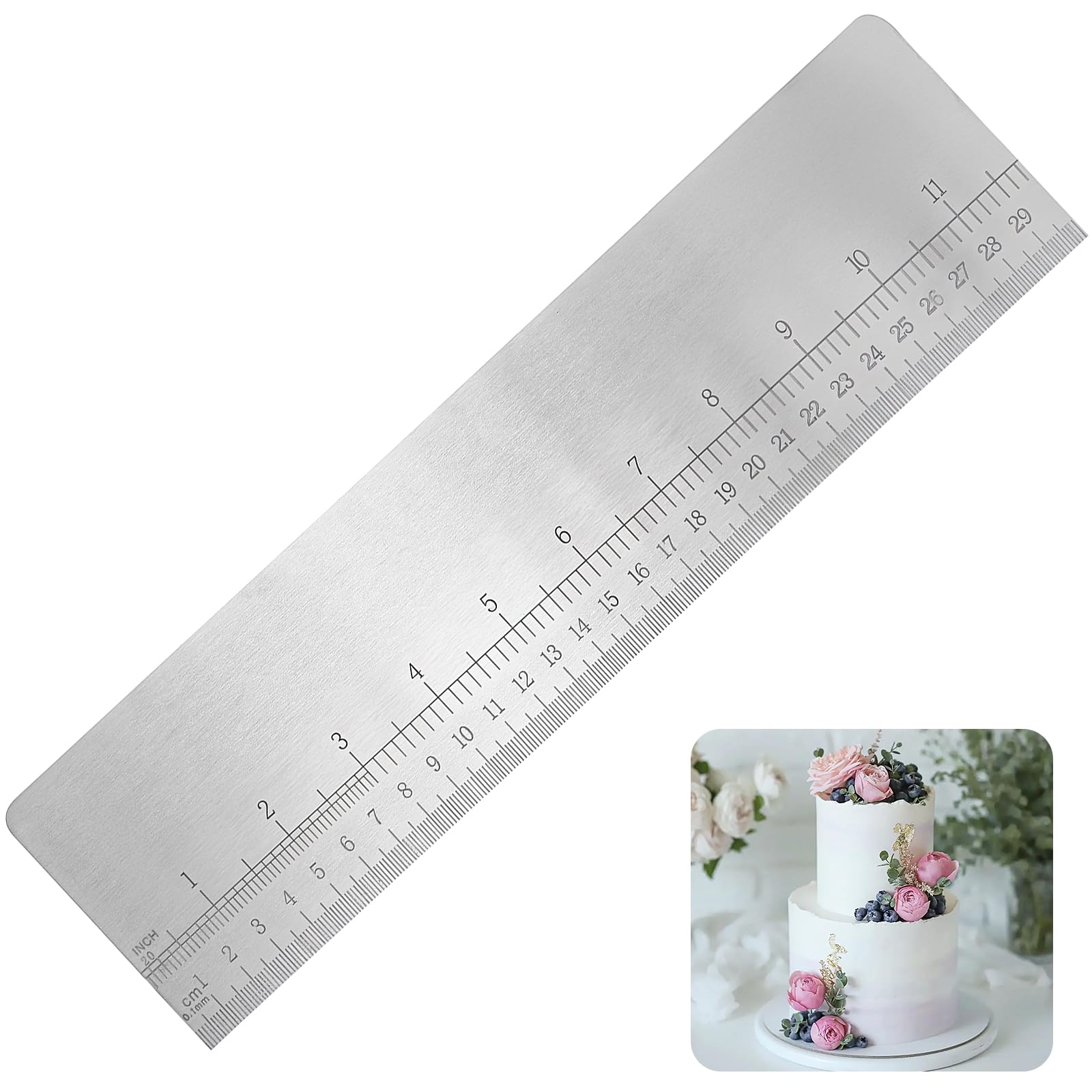 Photo 1 of 12 Inches Cake Scraper,Stainless Steel Cake Scraper Smoother with Scale Cakes Edge Smoother Scrapers Cakes Decorating Comb Baking Scrapers Tool for Baking Measuring Buttercream Smoothing Cream Pastry