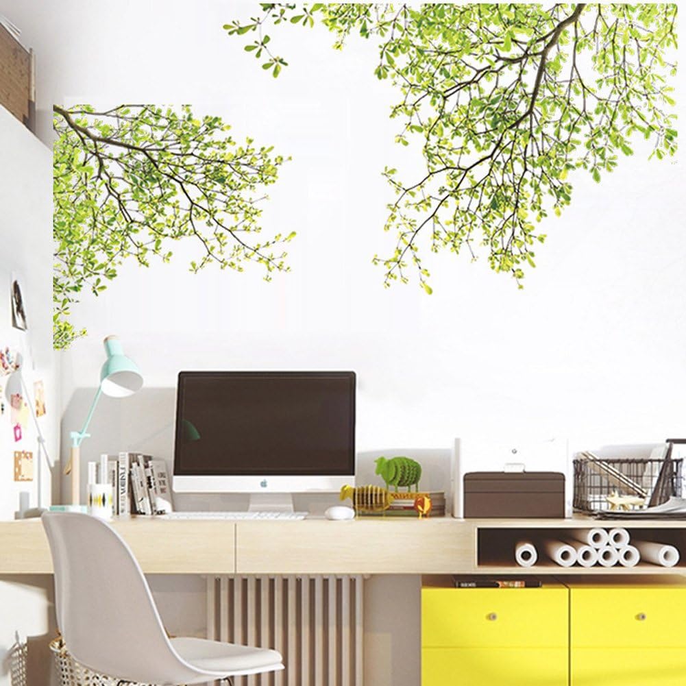 Wallpark Spring Green Leaves Tree Branches Removable Wall Sticker Decal, Living Room Bedroom Home Decoration Adhesive DIY Art Wall Mural