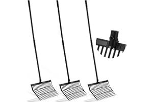 Lasnten 3 Sets Manure Fork with Long Metal Handle Pitch Fork Manure Rake Heavy Duty Muck Rake for Gardening Horse Stall Stable Grass Hay Cleaning Farm Work(Black)