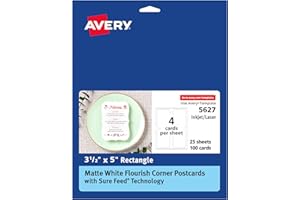 Avery Postcards with Flourish Edges and Sure Feed Technology, 3.5" x 5", Matte White, 100 Cards Total, Laser/Inkjet Printable