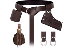 6 PCs Medieval Renaissance Sword Belt Set - Pirate Costume Accessories with Skirt Hike Viking Horn Sword Frog Dagger Holster