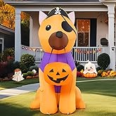 COMIN 5.2 FT Halloween Inflatables Dog Outdoor Decorations Pirate Dog Picking Pumpkin Blow Up Yard Decoration with Built-in LED for Garden Party Lawn