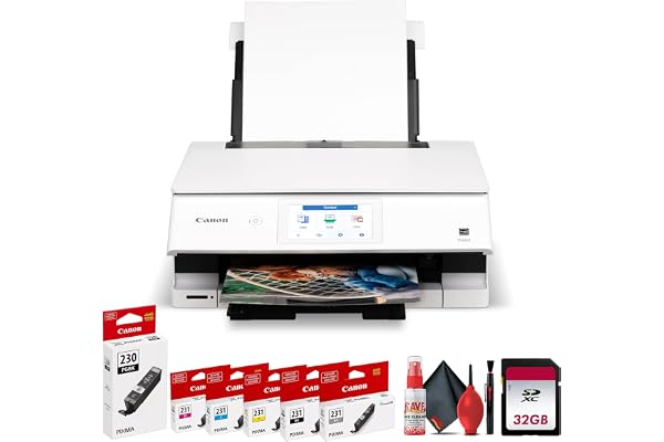 Canon PIXMA TS8820 Wireless All-in-One Inkjet Printer | Print Copy Scan | High-Resolution Photo Color Output for Home Office Creative Projects Everyday Documents + 32GB Card + More (8 Items)