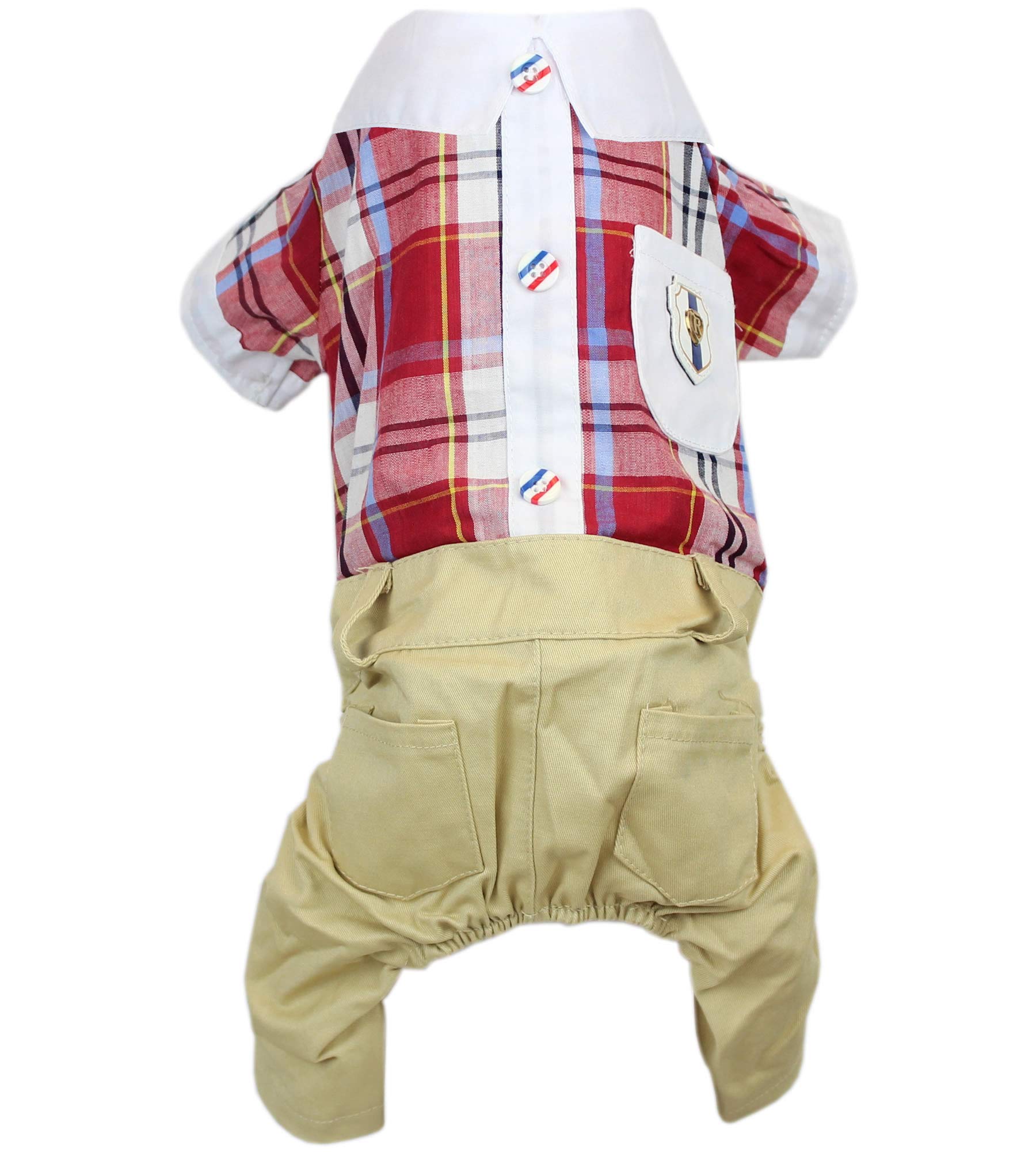 Parisian Pet Dog Clothes Cat Apparel Outfits Plaid Jumpsuit, Red, S