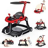 6 in 1 Foldable Baby Walker, Activity Baby Walker-Baby Bouncer, Rocker, Activity Center,Push Walker,Detachable Trampoline Mat, Adjustable Speed Rear Wheels and Height,Music & Lights,Ages 6-18 Months