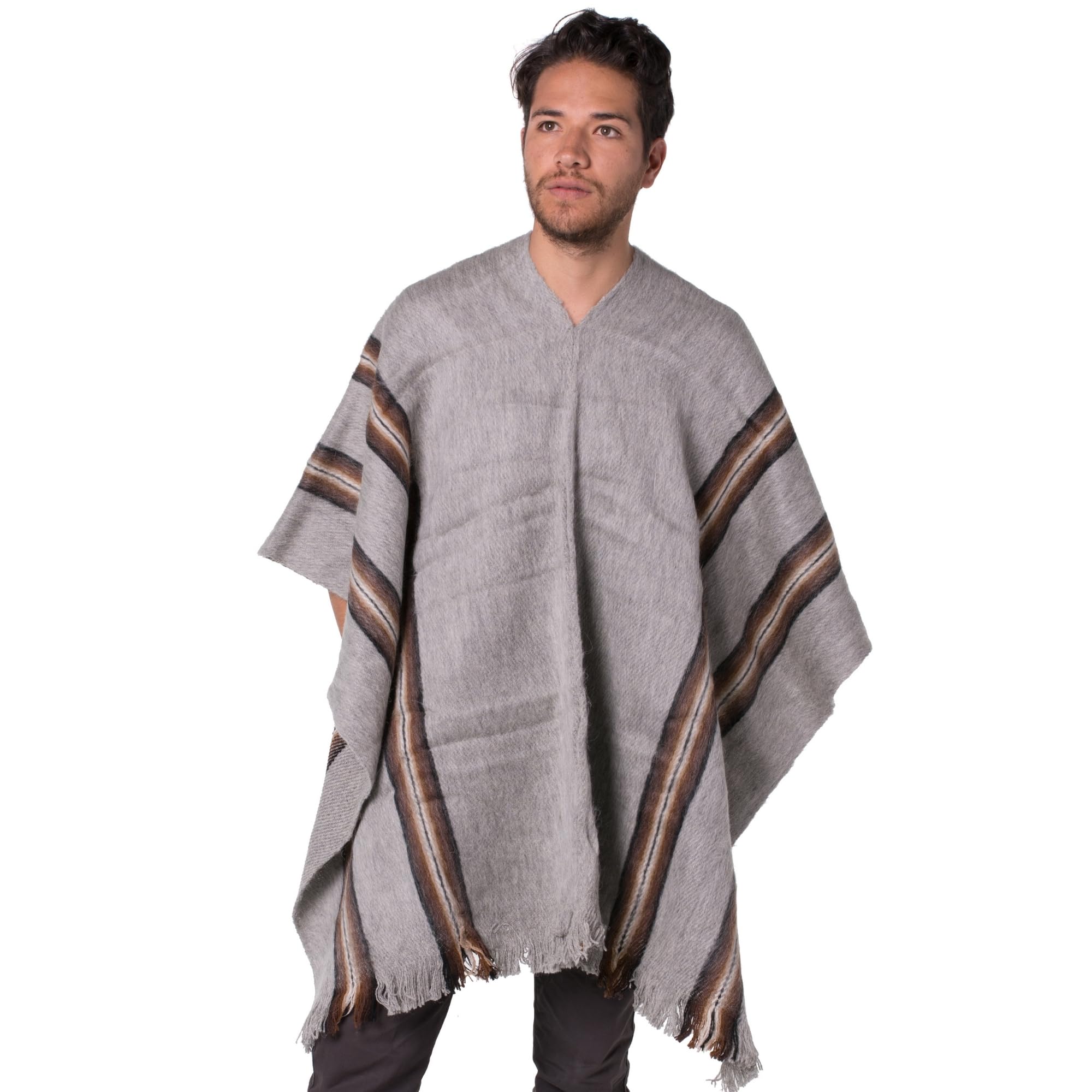 Gamboa Handmade Alpaca Mens Poncho Fleece Cowboy Mexican Poncho Cape Blanket