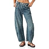 PLNOTME Women's Baggy Boyfriend Jeans Vintage Wide Leg Mid Rise Barrel Denim Ankle Pants