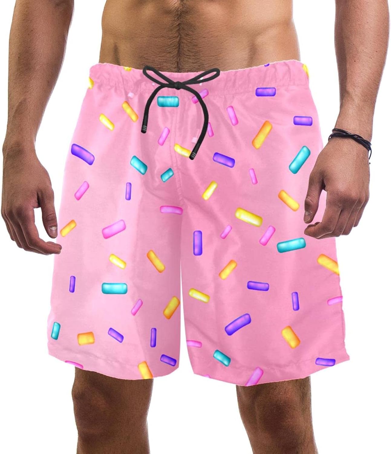 Pink Donut Glaze Swim Trunks Elastic Swimsuit Board Shorts for Men L