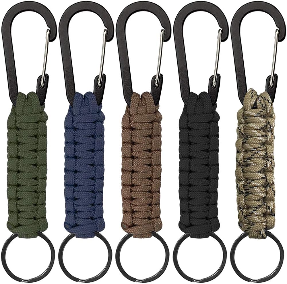 SENHAI 5 Pcs Paracord Keychains with Carabiner, Braided Lanyard Ring Hook Clip for Keys Knife Flashlight Outdoor Camping Hiking Backpack Fit Men Women - 5 Colors: Clothing