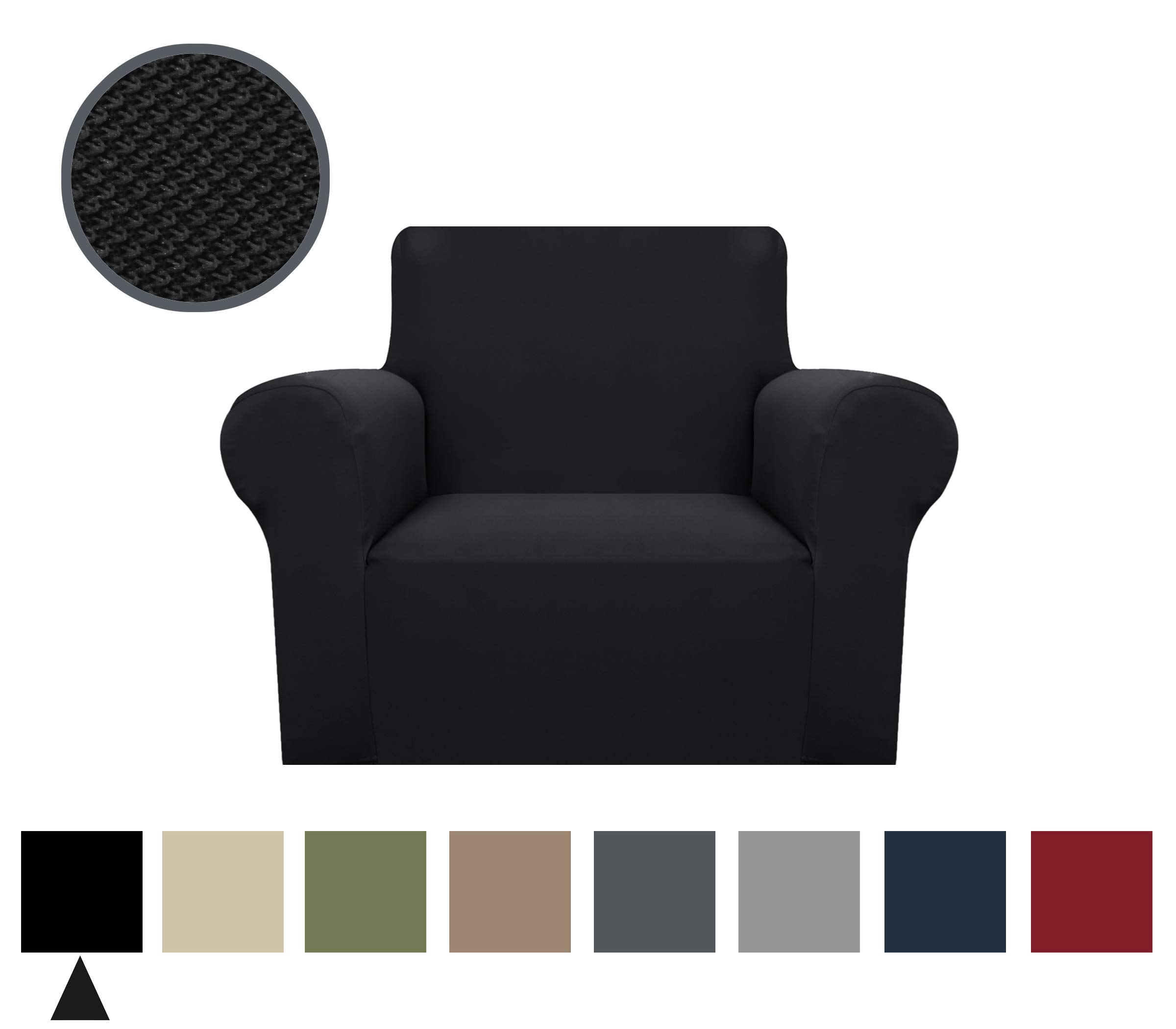 Binztec 1-Pieces Sofa Cover Knitted Jacquard Spandex Sofa Slipcover Stay in Place Super Rich Furniture Cover/Protector, Skid Resistance (Black, Chair)