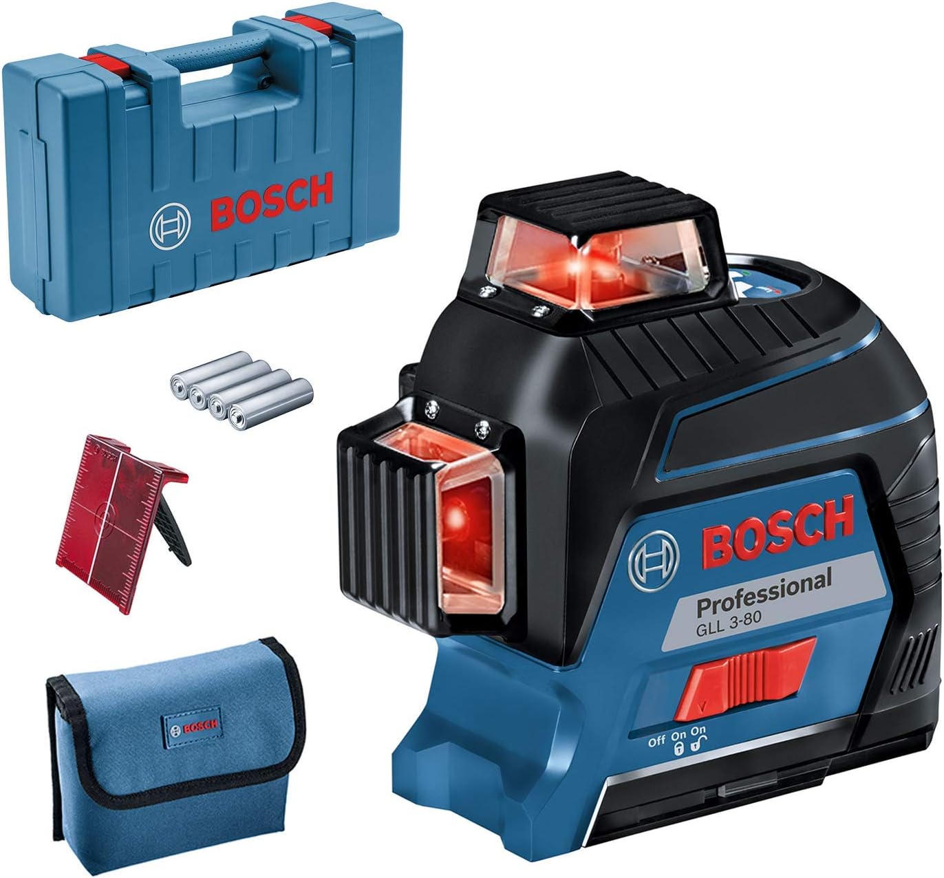 Bosch Professional GLL 3-80 - Nivel láser (alcance hasta 30 m, 4 pilas AA, en maletín)