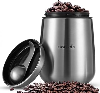Easehold Kaffeedose Luftdicht aus Edelstahl mit Magnet Löffel, Vorratsdose für Kaffeebohnen oder Kaffeepulver, Tee, Nüsse, Kakao perfekt aufzubewahren silberne Kaffeebehälter